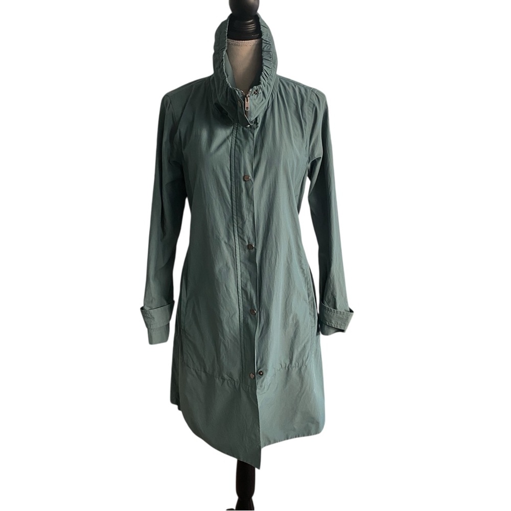 Eileen Fisher Teal Green Lightweight Trench Coat Size Small